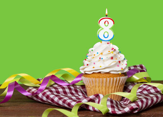 Cupcake With Number For Birthday Or Anniversary Celebration