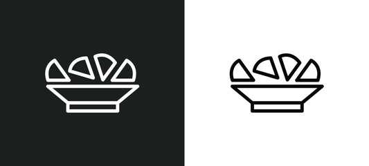 nachos plate icon isolated in white and black colors. nachos plate outline vector icon from bistro and restaurant collection for web, mobile apps and ui.