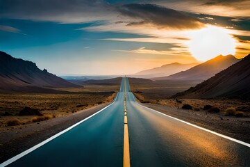 Image related to unexplored road journeys and adventures.Road through the scenic landscape to the destination in Lanzarote natural park