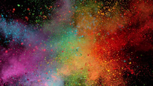 Super Slow Motion of Colored Powder Explosion. Filmed on High Speed Cinema Camera, 1000fps. Isolated on Black Background. Speed Ramp Effect.