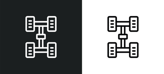 car chassis icon isolated in white and black colors. car chassis outline vector icon from car parts collection for web, mobile apps and ui.