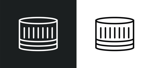 car oil filter icon isolated in white and black colors. car oil filter outline vector icon from car parts collection for web, mobile apps and ui.