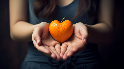 A Person Holds an Orange Heart Symbol, Radiating Optimism, Warmth, and Emotional Connection