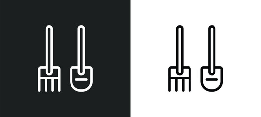 shovel and fork icon isolated in white and black colors. shovel and fork outline vector icon from construction tools collection for web, mobile apps ui.