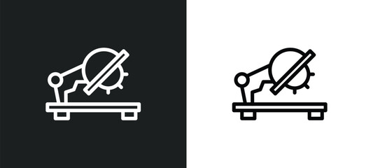 chop saw icon isolated in white and black colors. chop saw outline vector icon from construction and tools collection for web, mobile apps and ui.