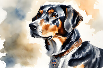 Watercolor Painting Dog Portrait, Generative AI illustration