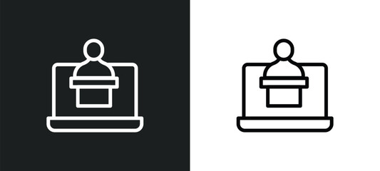online coaching icon isolated in white and black colors. online coaching outline vector icon from e learning and education collection for web, mobile apps and ui.