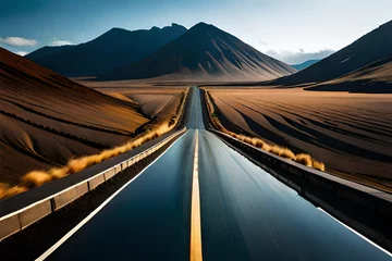 Fotobehang Image related to unexplored road journeys and adventures.Road through the scenic landscape to the destination in Lanzarote natural park  © muhmmad