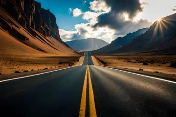 Fototapeten Image related to unexplored road journeys and adventures.Road through the scenic landscape to the destination in Lanzarote natural park  © muhmmad
