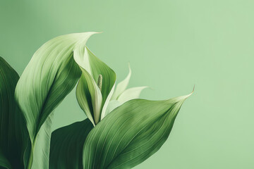 Obraz premium Green leaves of tropical plants on a green background