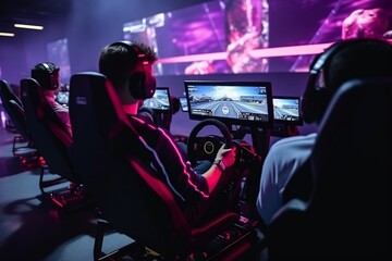 professional player playing online simulates the sport of car racing.