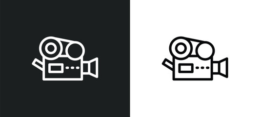 cinema reel video camera icon isolated in white and black colors. cinema reel video camera outline vector icon from multimedia collection for web, mobile apps and ui.
