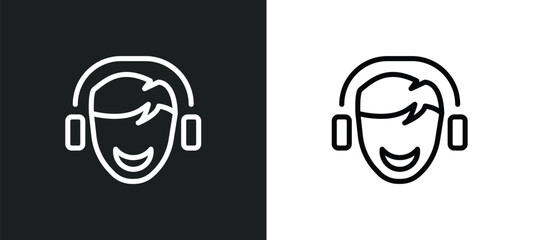 listening smile icon isolated in white and black colors. listening smile outline vector icon from music collection for web, mobile apps and ui.