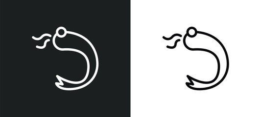 prawn facing left icon isolated in white and black colors. prawn facing left outline vector icon from nautical collection for web, mobile apps and ui.