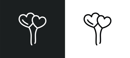 two heart shaped balloons icon isolated in white and black colors. two heart shaped balloons outline vector icon from party collection for web, mobile apps and ui.