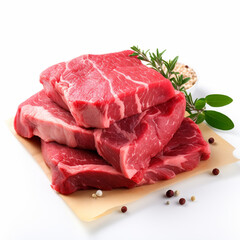 Raw meat isolated on white background, ai technology