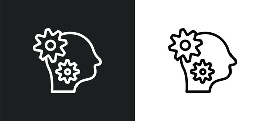 mind gears icon isolated in white and black colors. mind gears outline vector icon from productivity collection for web, mobile apps and ui.