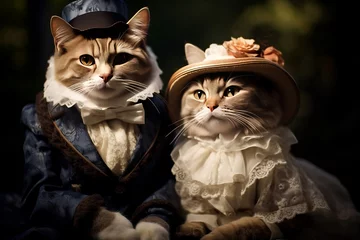 Fotobehang Family of cats in royal outfits of the Victorian era. Fynny cats. Cats as Humans concept. Picture of Cat Aristocrats © devmarya