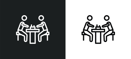 people playing chess icon isolated in white and black colors. people playing chess outline vector icon from recreational games collection for web, mobile apps and ui.