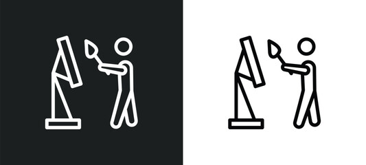 people playing painting icon isolated in white and black colors. people playing painting outline vector icon from recreational games collection for web, mobile apps and ui.