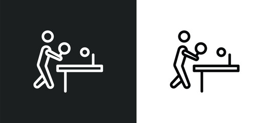 people playing table tennis icon isolated in white and black colors. people playing table tennis outline vector icon from recreational games collection for web, mobile apps and ui.