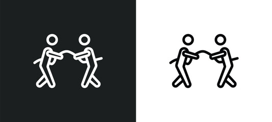 people playing tug of war icon isolated in white and black colors. people playing tug of war outline vector icon from recreational games collection for web, mobile apps and ui.