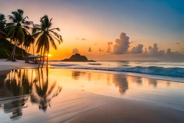 Fototapeta na wymiar Tropical beach scene during twilight.