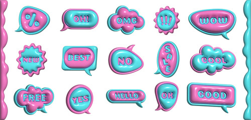 3d Speech Bubble Images. Set of Isolated message clouds