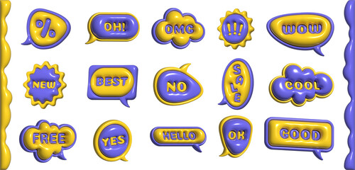 3d Speech Bubble Images. Set of Isolated message clouds