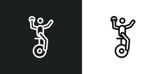 unicycling handball icon isolated in white and black colors. unicycling handball outline vector icon from sport collection for web, mobile apps and ui.