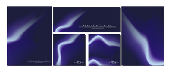 Set of Neon Blue Gradient Design posters, banners, cards, backdrops. Dark blue abstract fluid color concept. For poster, banner, website, flyer, presentation, wallpapers, designs. Vector Illustration.