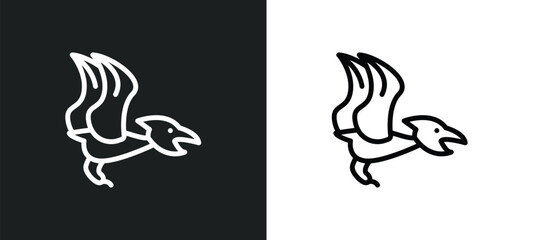 pterodactyl icon isolated in white and black colors. pterodactyl outline vector icon from stone age collection for web, mobile apps and ui.