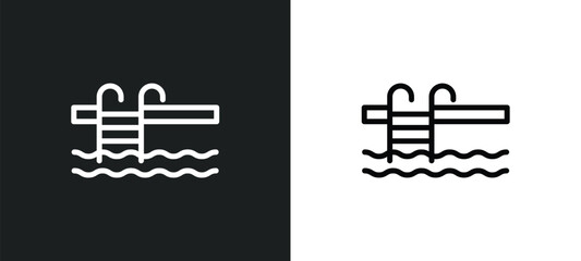 swimming pool ladder icon isolated in white and black colors. swimming pool ladder outline vector icon from summer collection for web, mobile apps and ui.