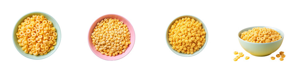 Tasty yellow cereal on transparent background