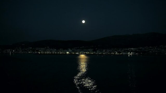 Rising moon on the island of Chios-Greece