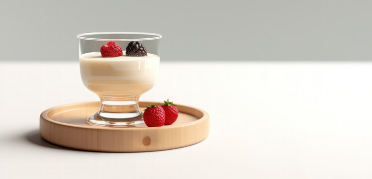 Italy Zabaione cream with berry topping isolated in white background with copy space 