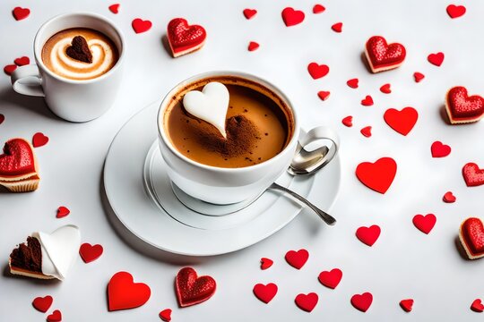 A cup of coffee with hearts