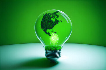 The green world map is on a light bulb that represents green energy Renewable energy that is important. AI Generated - 642052301