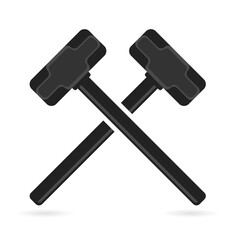 Two crossed big hammers vector illustration on a white background