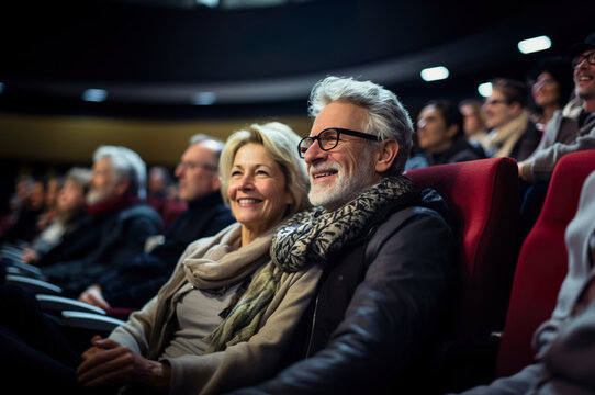 A photo of mature senior couple in the cinema