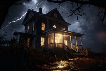 Haunted House Lightning beams. Blue moon