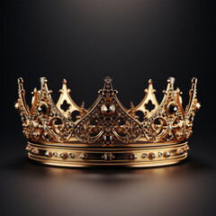 Gold royal king crown on white background, 3D rendering, ai technology