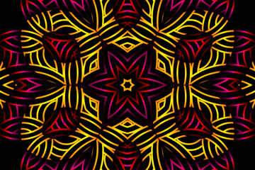 Beautiful colourful caleidoscope gradient batik ethnic dayak flower art pattern background for wallpaper or textile 