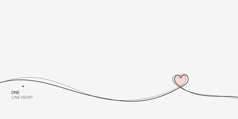 Continuous line with heart.Hand drawn vector illustration.Fine swirls and romantic symbols.Vector