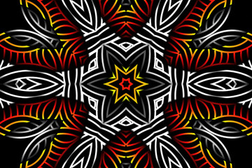 Beautiful colourful caleidoscope gradient batik ethnic dayak flower art pattern background for wallpaper or textile 