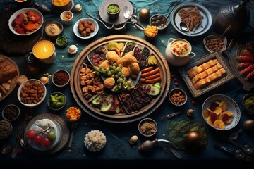 Ramadan kareem Iftar party table with assorted festive.generative ai