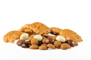 Mix of Dutch pastries wich are eaten at the Sinterklaasfeest. Chocolate, kruidnoten and taai taai.