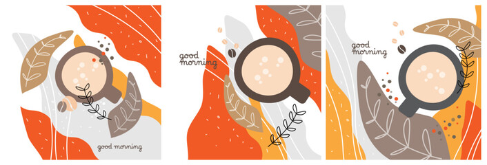 Doodle Coffee Banner. Hand drawn illustrations. Abstract elements backgrounds