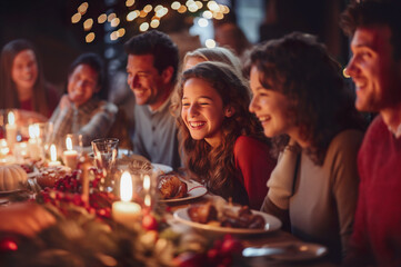 A photo of family on Christmas diner - obrazy, fototapety, plakaty