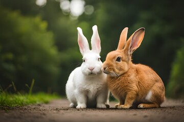 Fototapeta premium white rabbit in the garden
